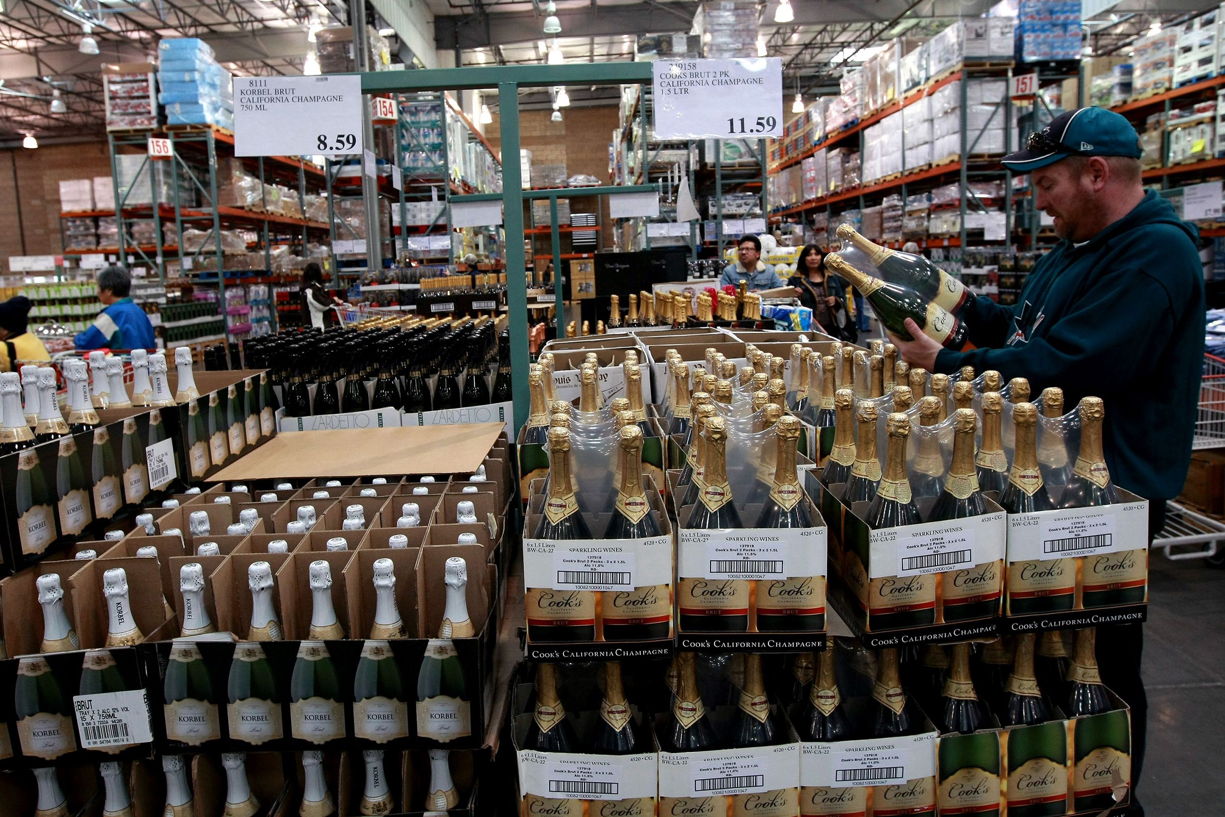 Costco customer shops for champagne at a Costco store December 29, 2008 in South San Francisco