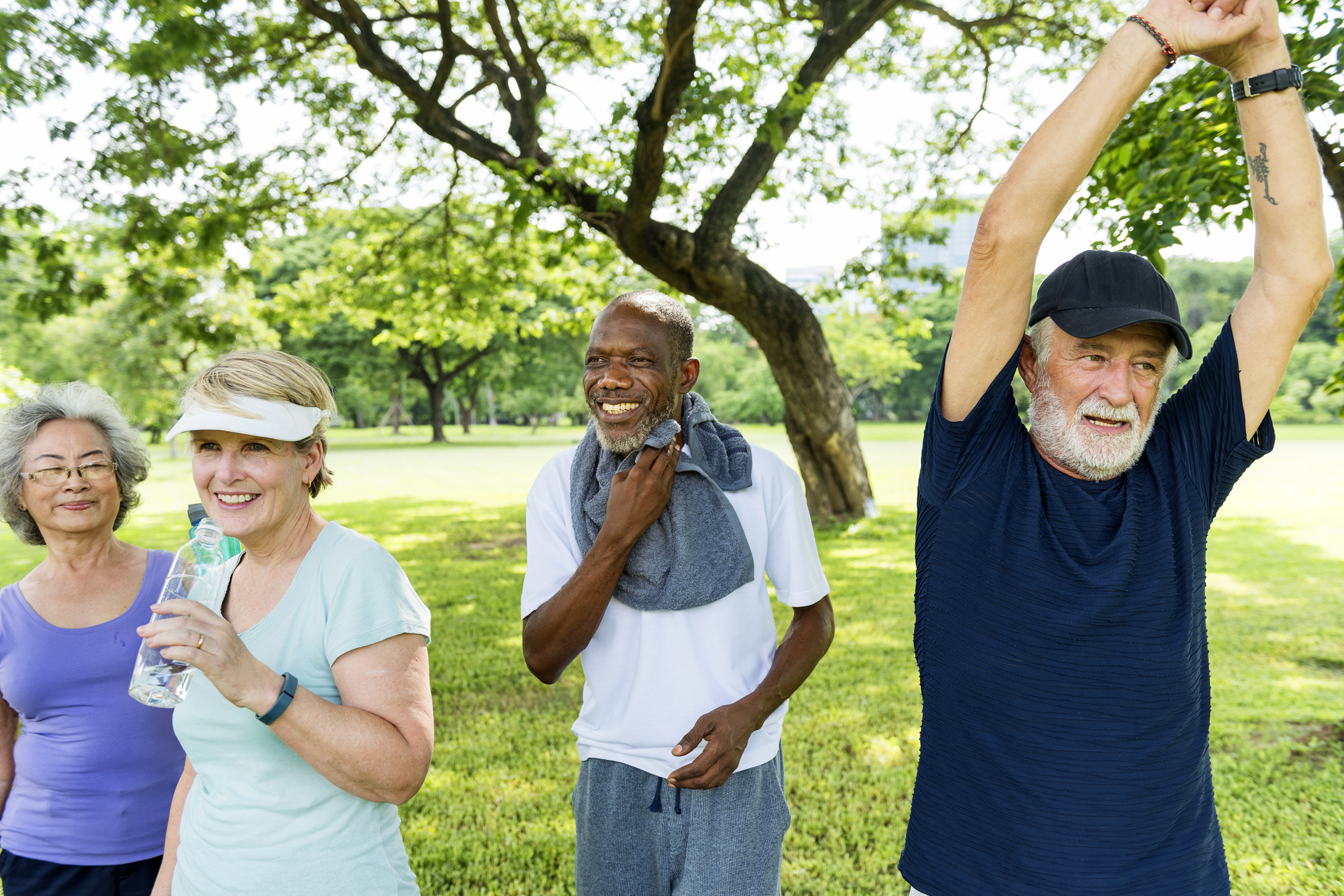 Seniors exercising outside