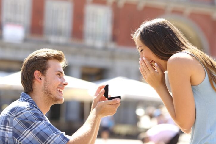 proposal in the street man asking marry to his girlfriend