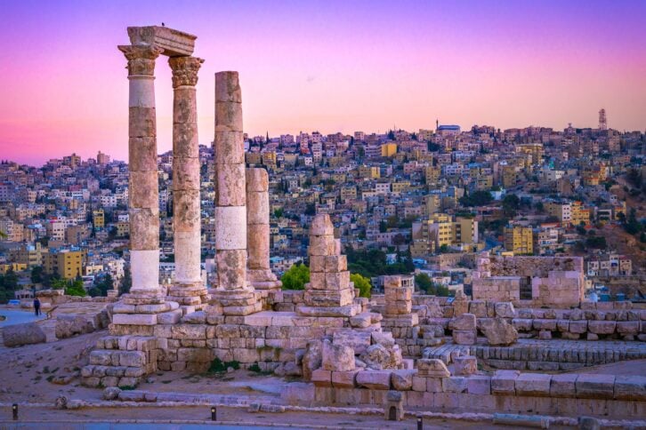 Amman, Jordan sunset over Roman Ruins