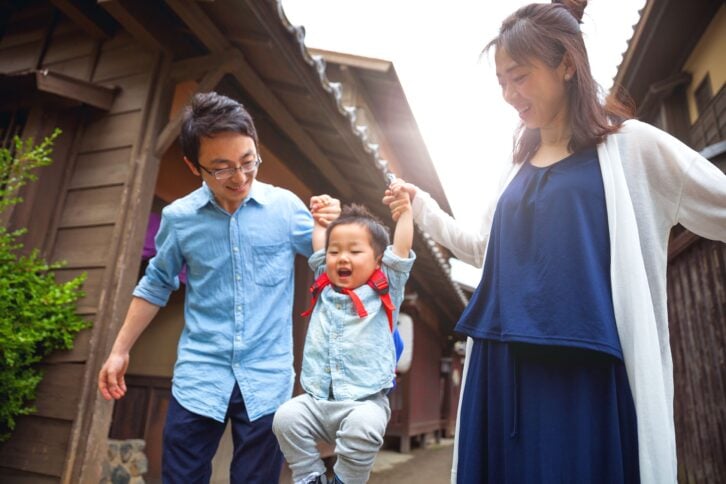 happy Japanese family in Kyoto