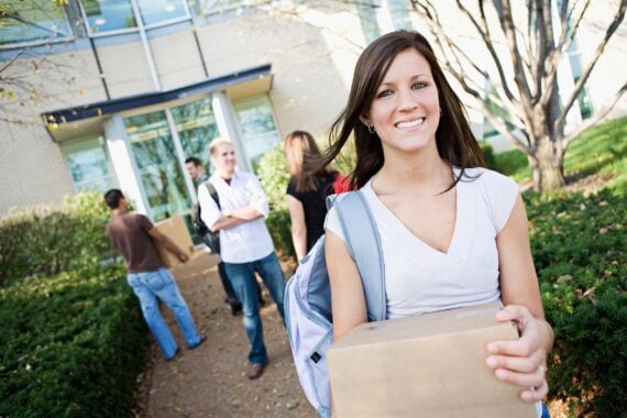 college girl moving into dorm