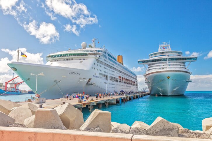 cruise ships docked at pier on the Dutch side of St. Maarten