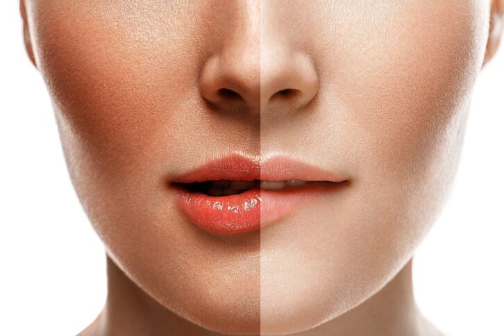 woman tan half face