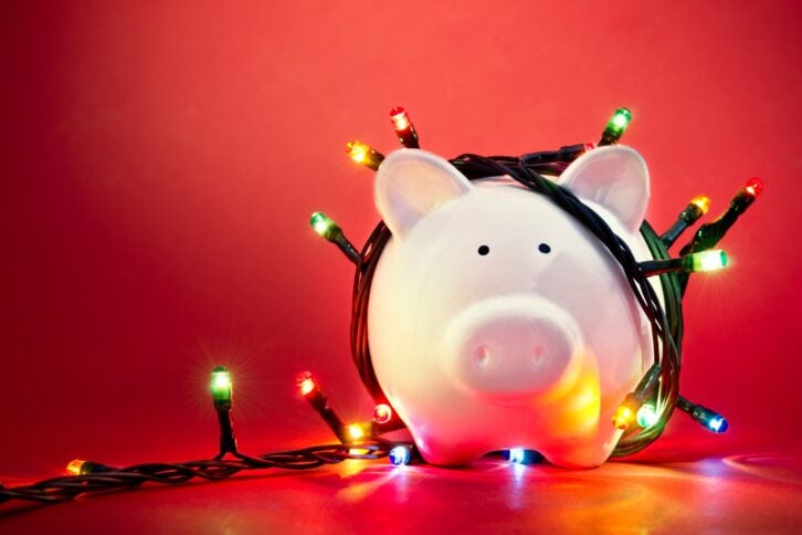 christmas lights on piggy bank