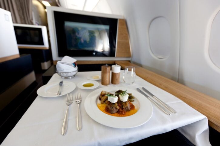 food in first class airplane seat