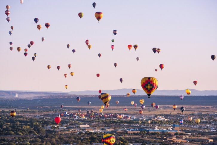 View of the Albuquerque sky with tons of hot air balloons for a festival