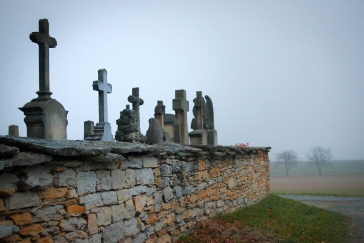 Old historic cemetery on a gloomy day
