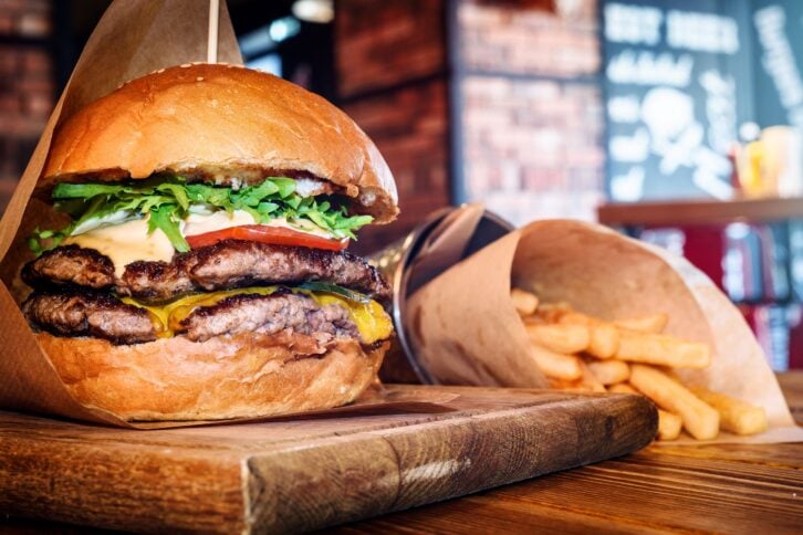 burger and fries in burger place