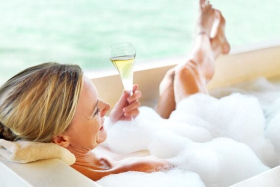 drinking bubbly, bathing in bubbles