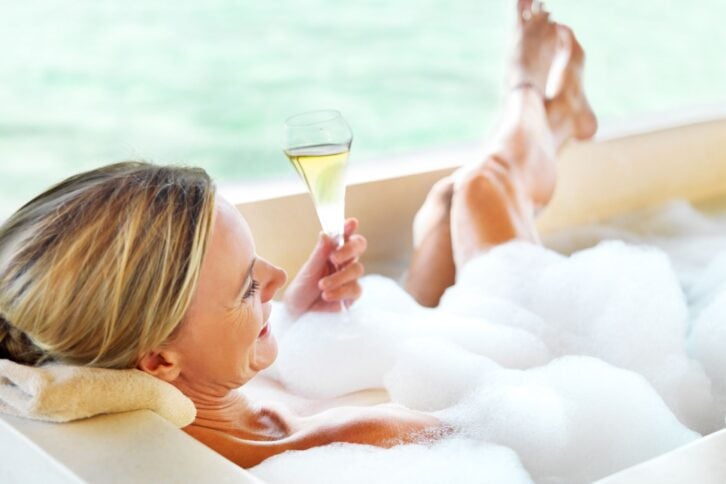 drinking bubbly, bathing in bubbles