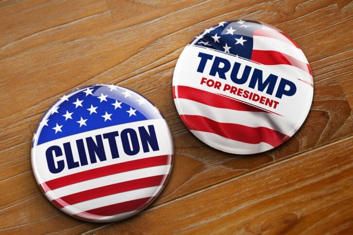 campaign buttons of Hillary Clinton and Donald Trump running for the president's office