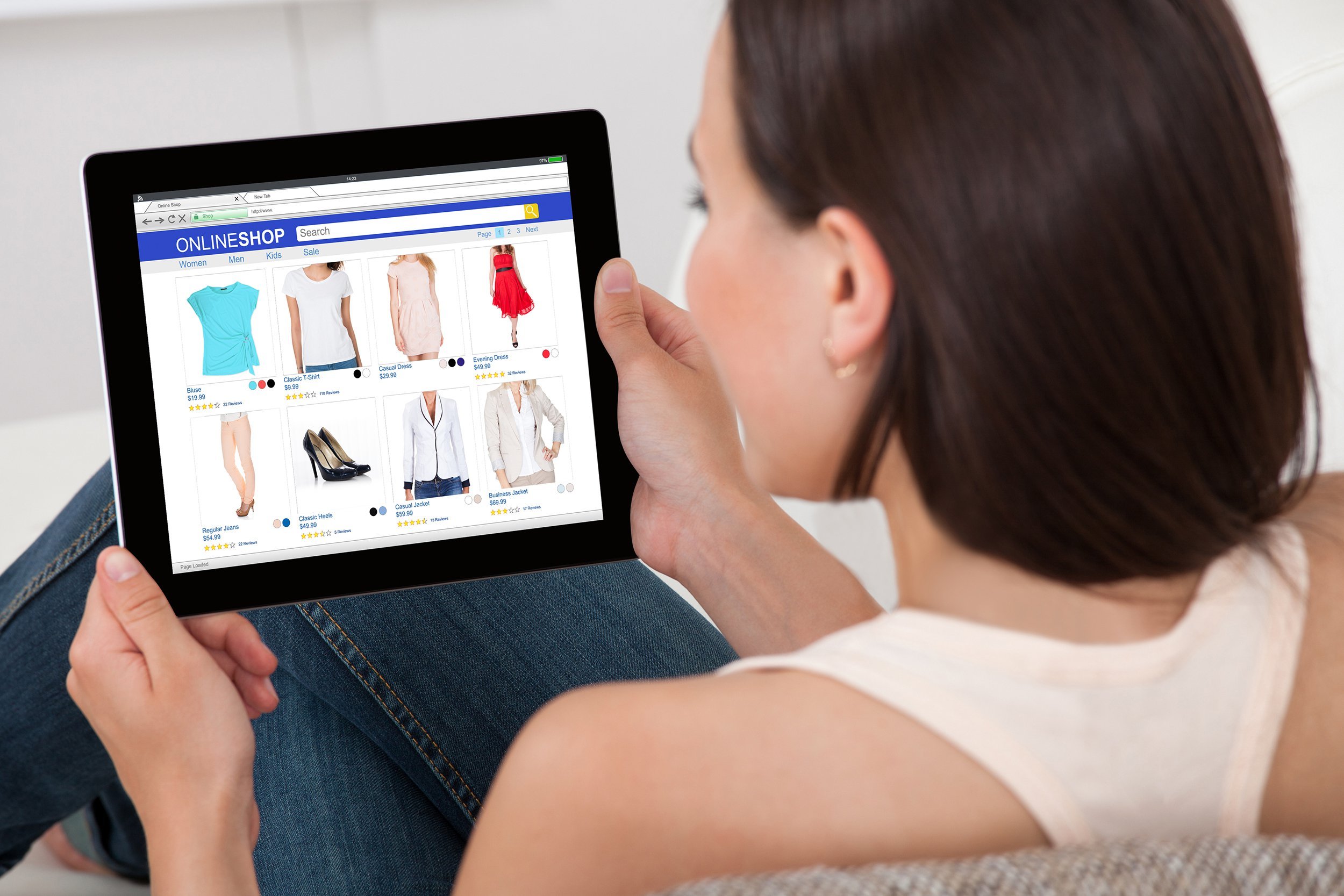 Woman shopping online at home