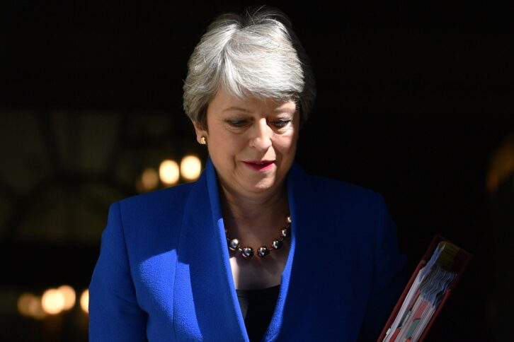 Prime Minister Theresa May leaves 10 Downing Street for her final PMQ's on July 24, 2019 in London, England.