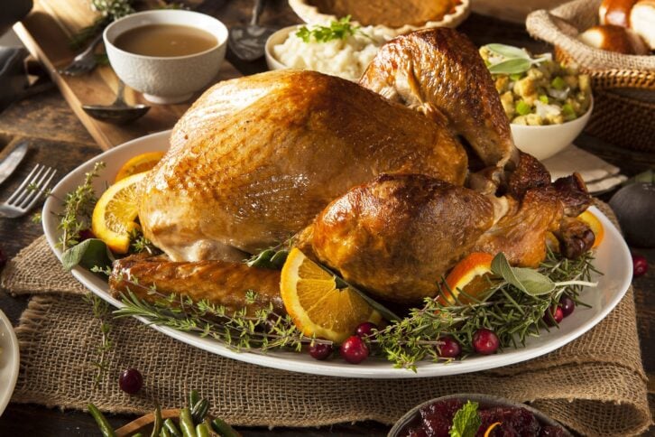 whole homemade Thanksgiving turkey with all the sides