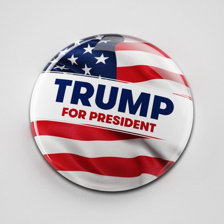 presidential campaign button of Donald Trump running for the president's office