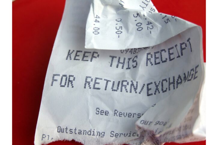 Closeup of crumpled receipt