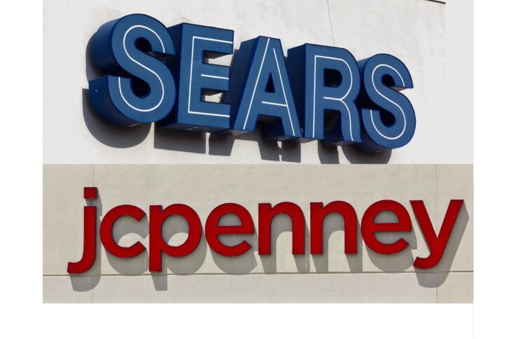 Sears and JCPenney retail store signs