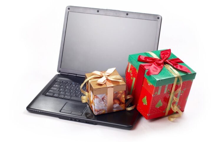 Two Christmas presents on a laptop