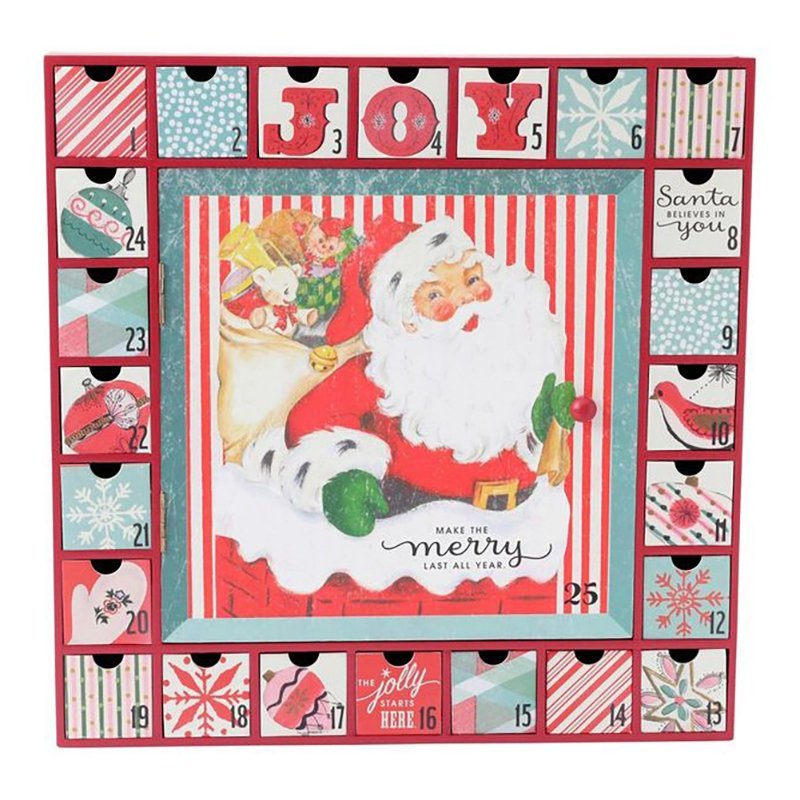 Vintage Inspired 1950s Santa Wood Drawer Advent Calendar