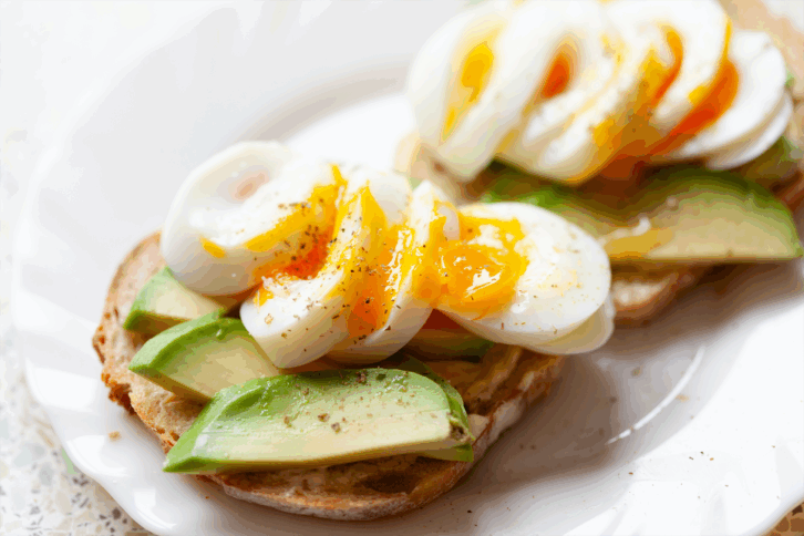 Hard-boiled eggs, avocado, toast