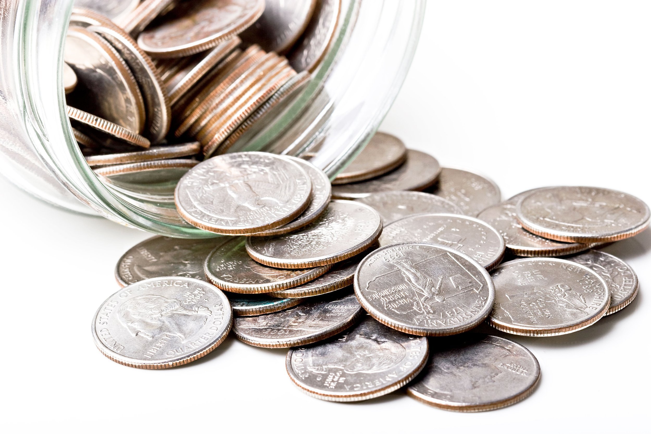 quarters in a glass jar
