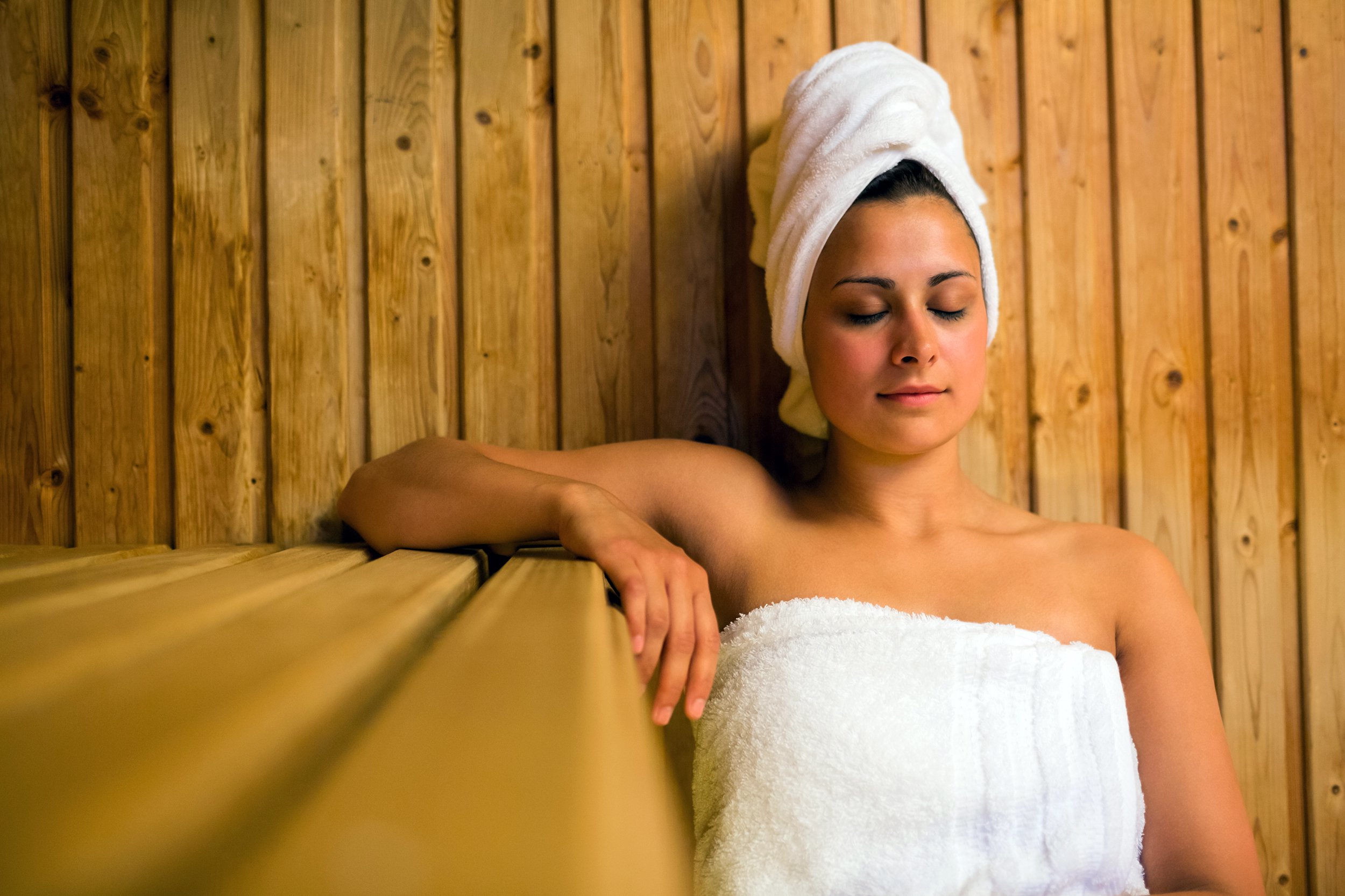 Woman in a sauna