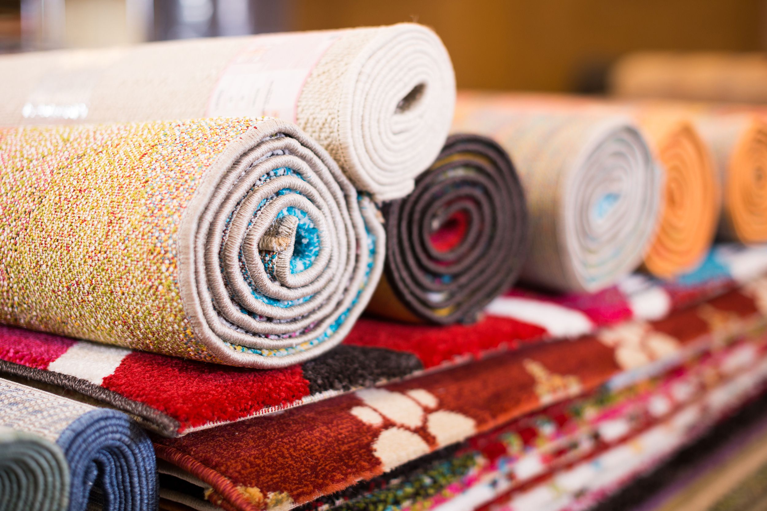 colorful rugs in carpet shop