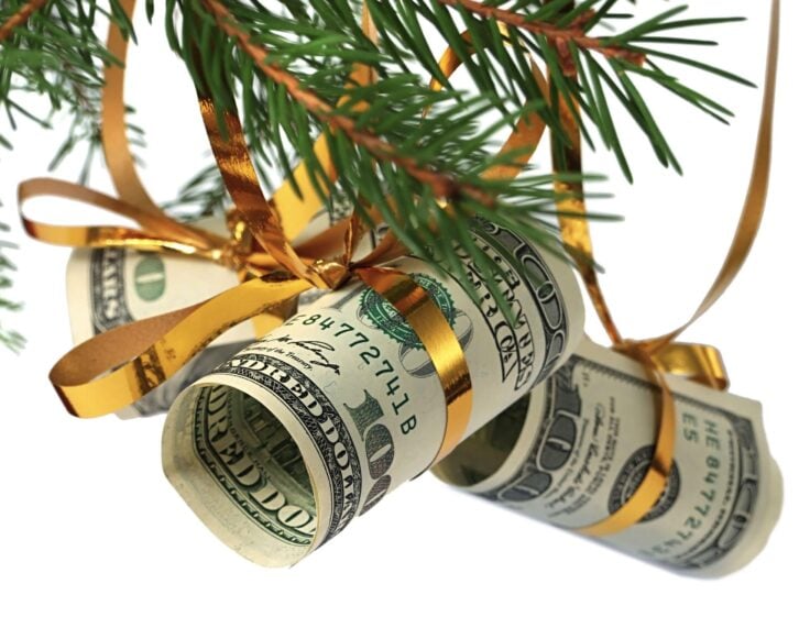 dollars on christmas tree