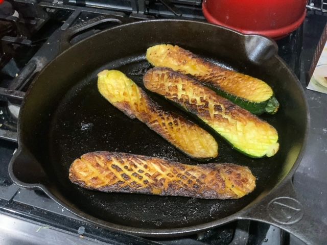 Cross-hatched grilled zucchini