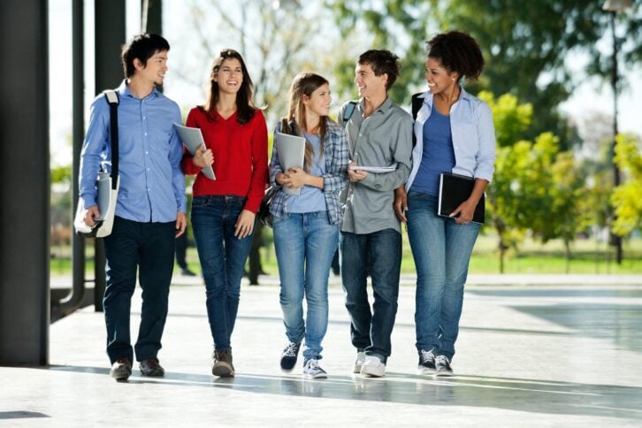 group of college students walking