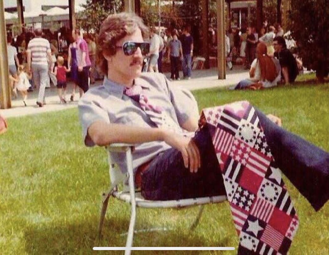 My uncle rocking some 4th of July attire (1976, Independence Day)