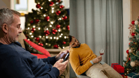 Composite image of man looking at his phone and man swirling wine glass