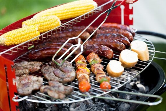 closeup of grill full of delicious food