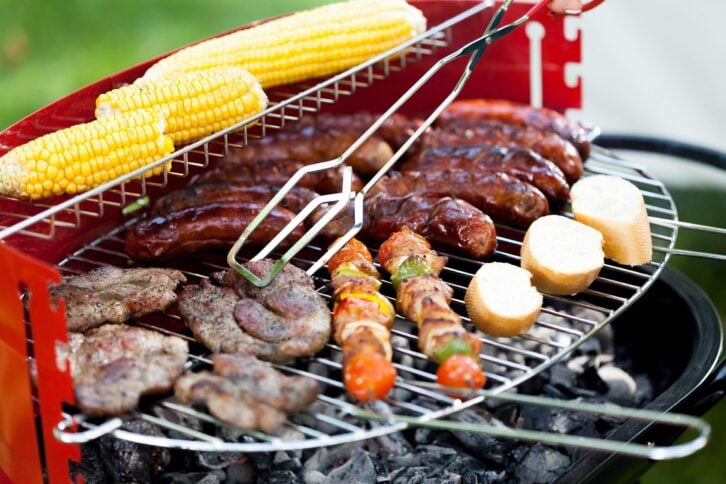 closeup of grill full of delicious food