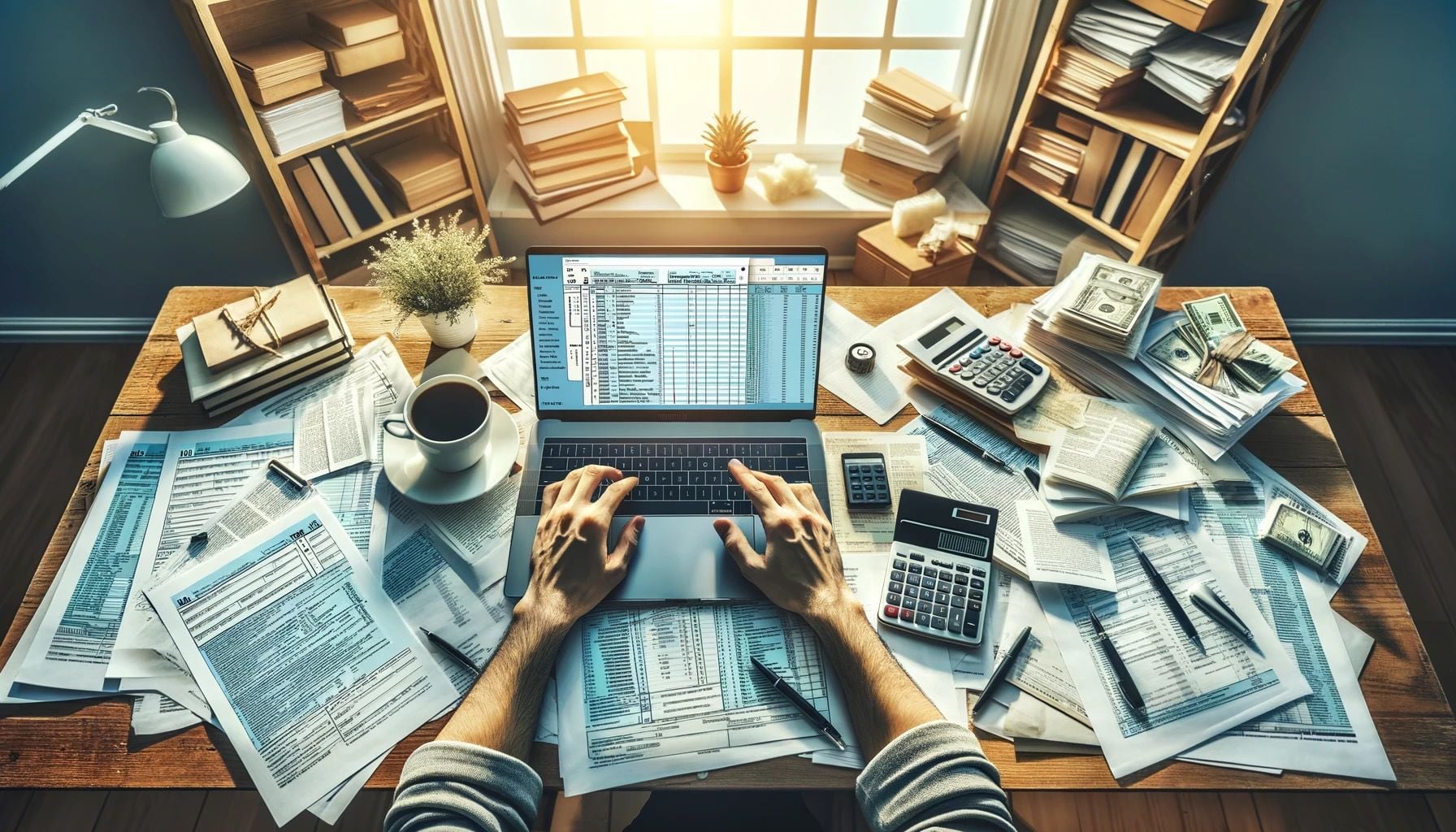 AI-generated image of a person filing taxes on their computer