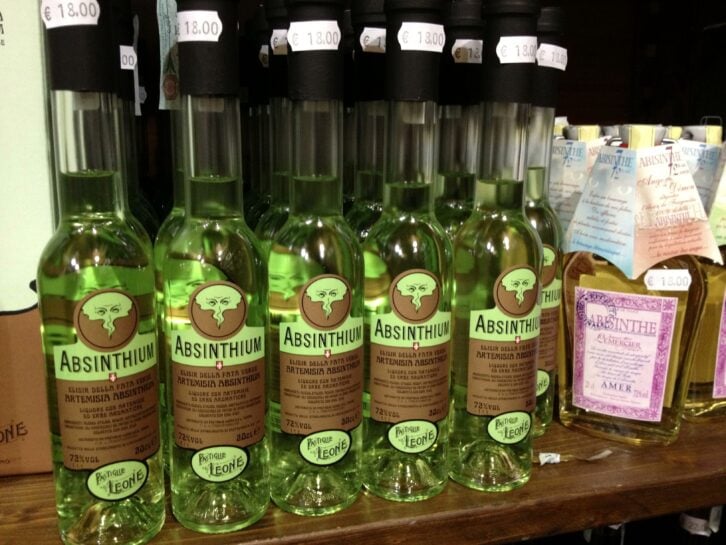 A picture of Absinthe bottles in Europe