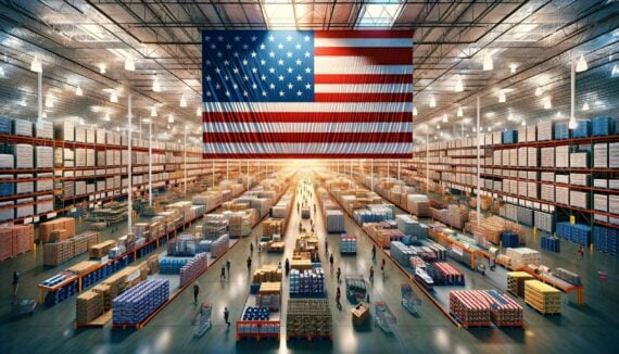 AI-generated image of an American flag in a warehouse