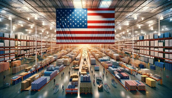 AI-generated image of an American flag in a warehouse