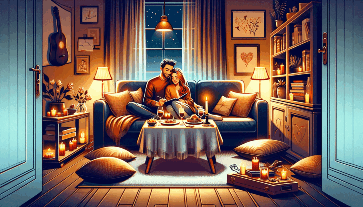AI-generated image of a couple having a romantic date night at home