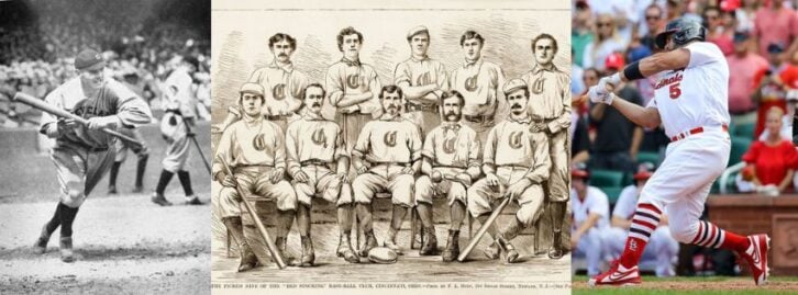Photos of two baseball players and a drawing of a baseball team