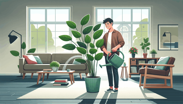 AI-generated image of a person watering an indoor house plant