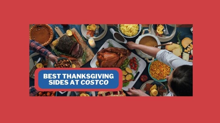 Graphic showing family eating thanksgiving dinner and red background
