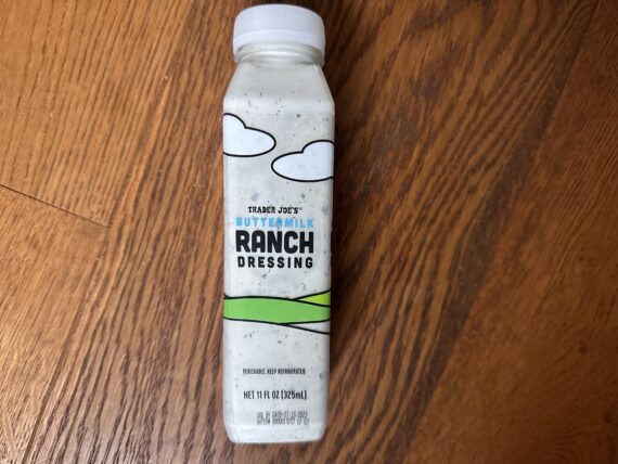 close shot of bottle of Trader Joe's Buttermilk Ranch