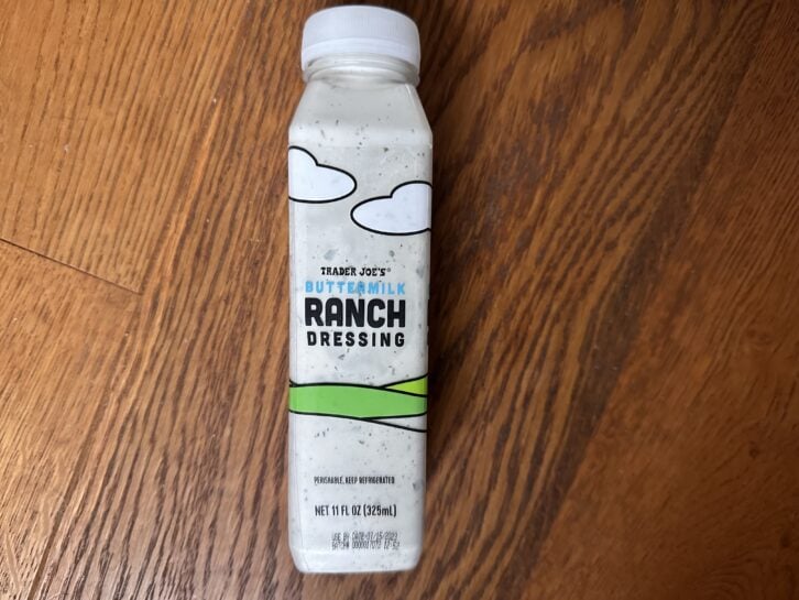 close shot of bottle of Trader Joe's Buttermilk Ranch
