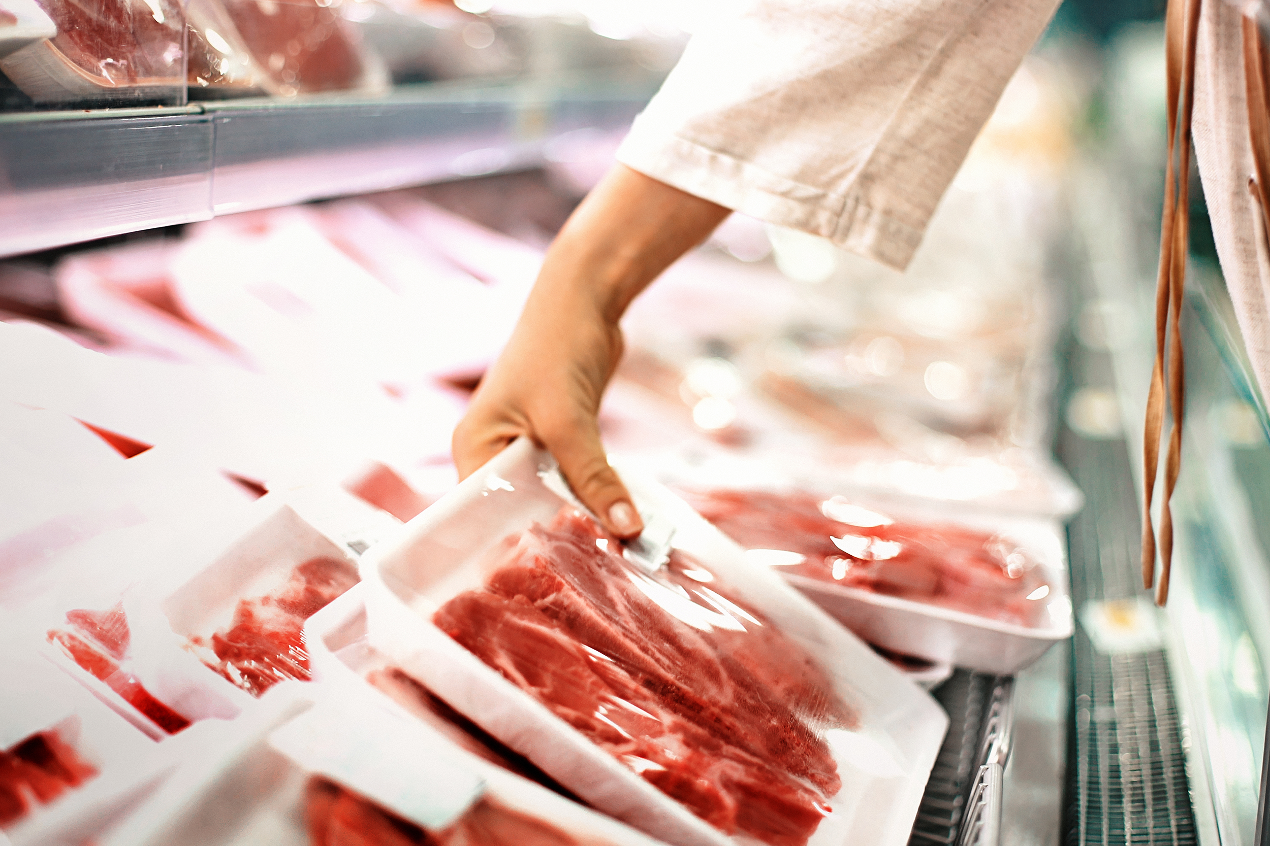 Packaged meat in grocery store