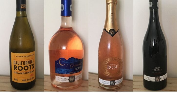 California Roots Chardonnay, Winemakers Selection Grenache Rosé Wine, Winemakers Selection Sparkling Rosé Brut Wine, and Winemakers Selection Italian Red Blend Wine