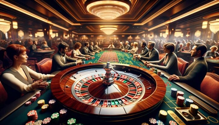 AI-generated image of a group of people gambling in a casino