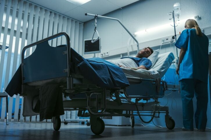 Closeup of man in a hospital bed