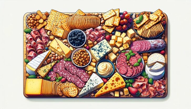 Charcuterie Board With Crackers, Meat, and Cheese